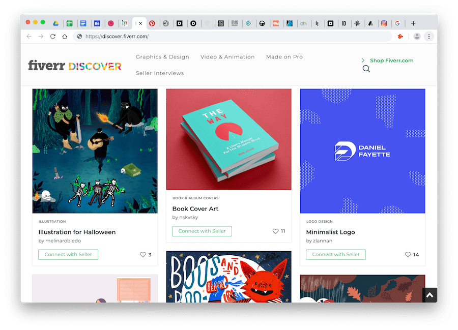 graphic design discover section of freelance platform fiver